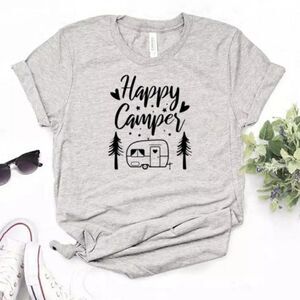 Happy Camper 🌲 Camping Hiking Outdoors Soft Graphic Tee Shirt